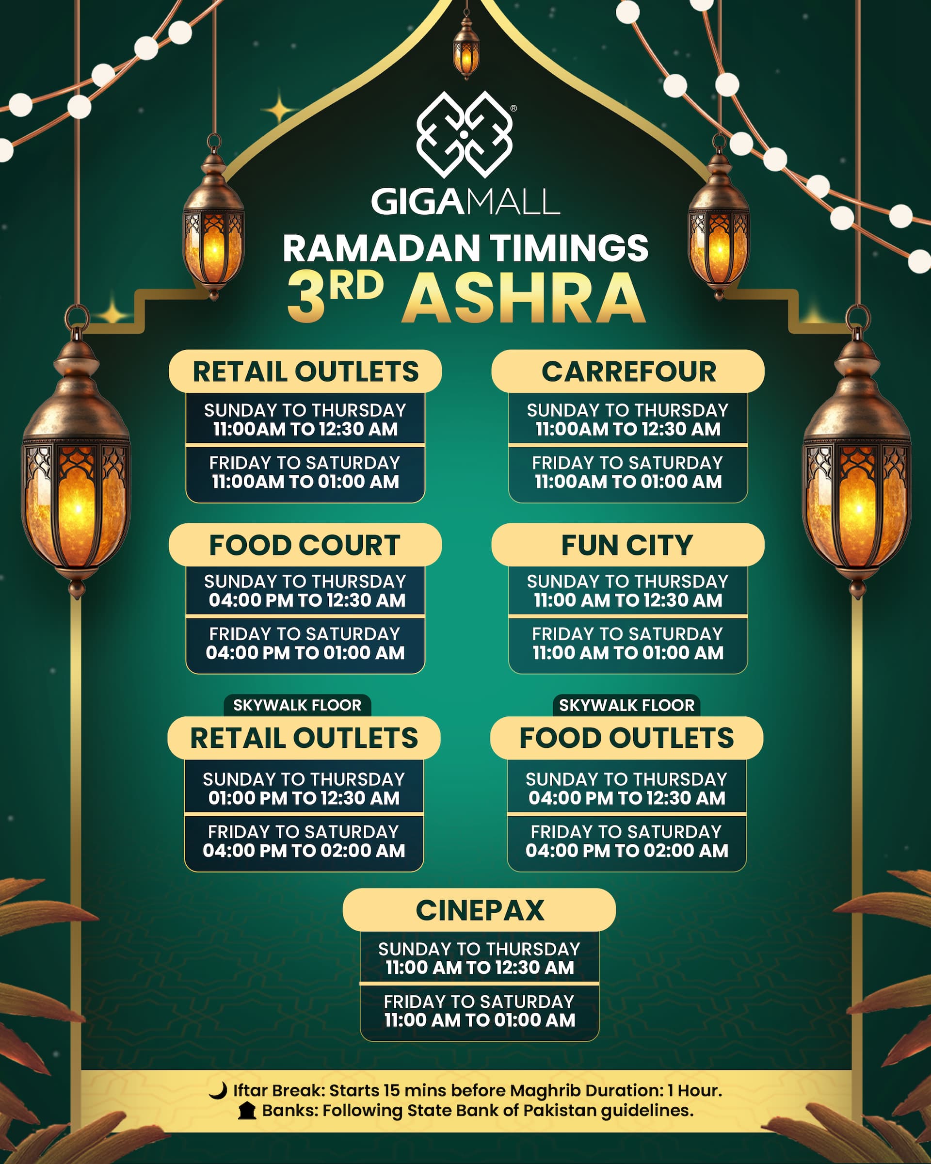3rd Ashra Timings at Giga Mall